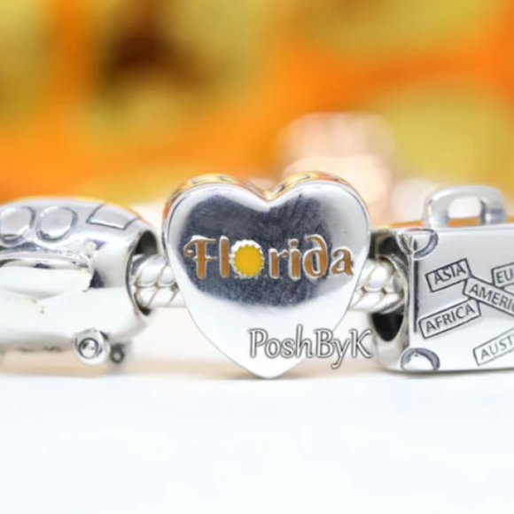 PANDORA Airplane, I love Florida and I Love to Travel Gift Set Charm - Picture 2 of 4